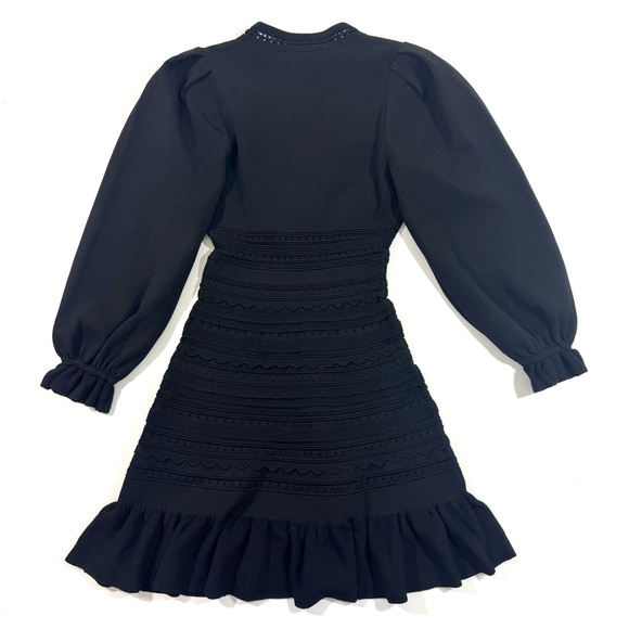 New Sandro Knit Short Dress Ruffles Black - Picture 4 of 10